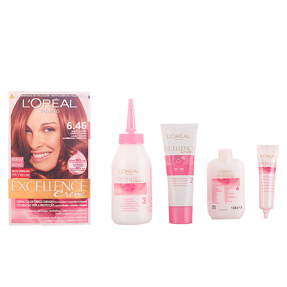 Tube and developer kit for dark copper brown permanent hair colour, 192 ml