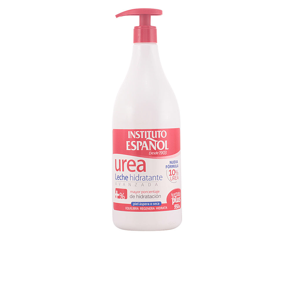 Tube of Instituto Español urea body lotion beside a soft towel on neutral background