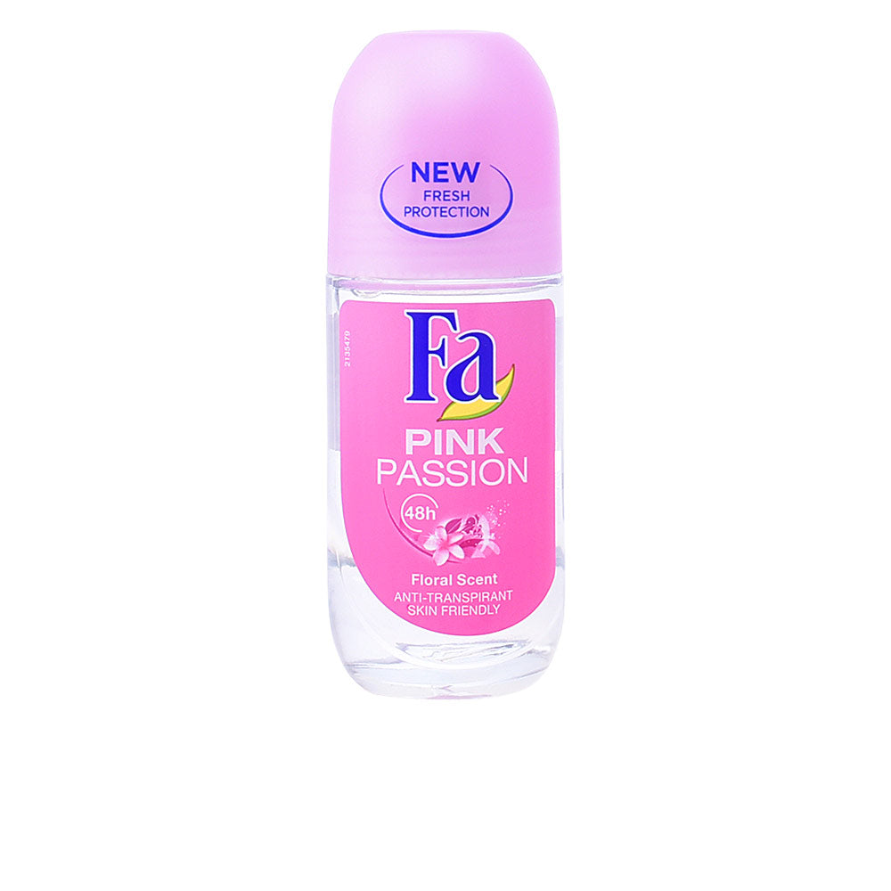Fa Pink Passion roll‑on deodorant bottle with floral fruity scent, 24‑hour protection
