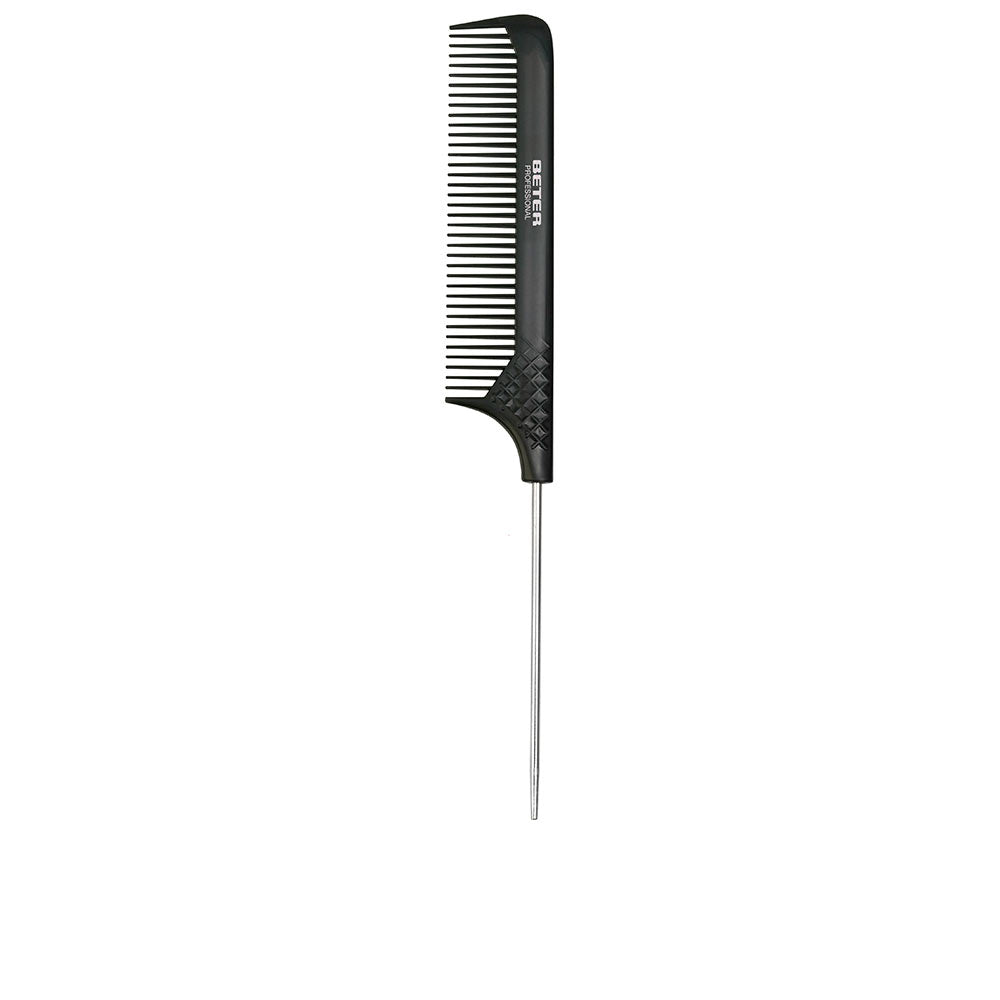 Slim tail comb with fine teeth and tapered tail, black styling tool