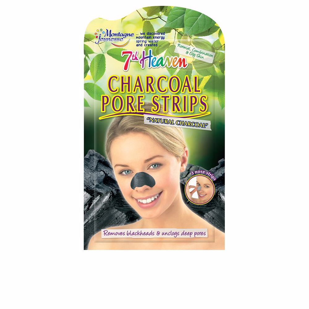 Pack of three charcoal pore strips for nose, black adhesive pads