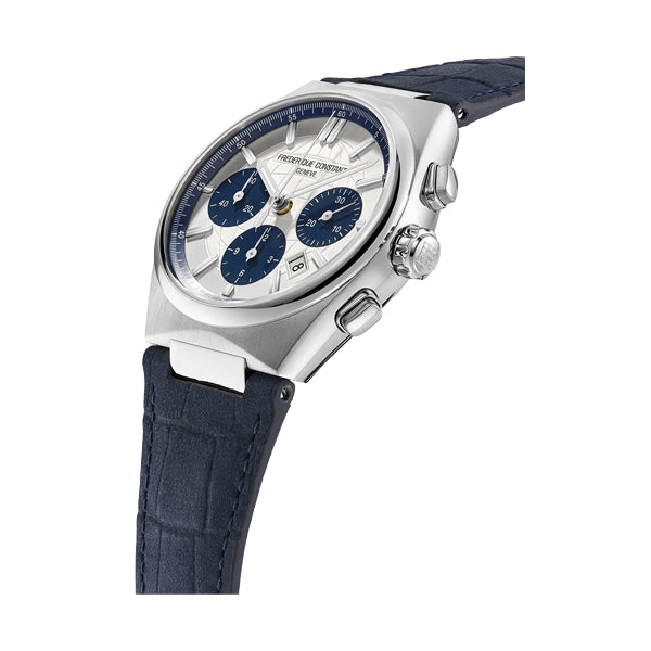 Frederique Constant Silver Chronograph Leather Watch