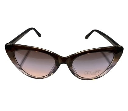 Guess women’s retro cat-eye sunglasses brown gradient to clear plastic frame with tapered brow and gradient lenses