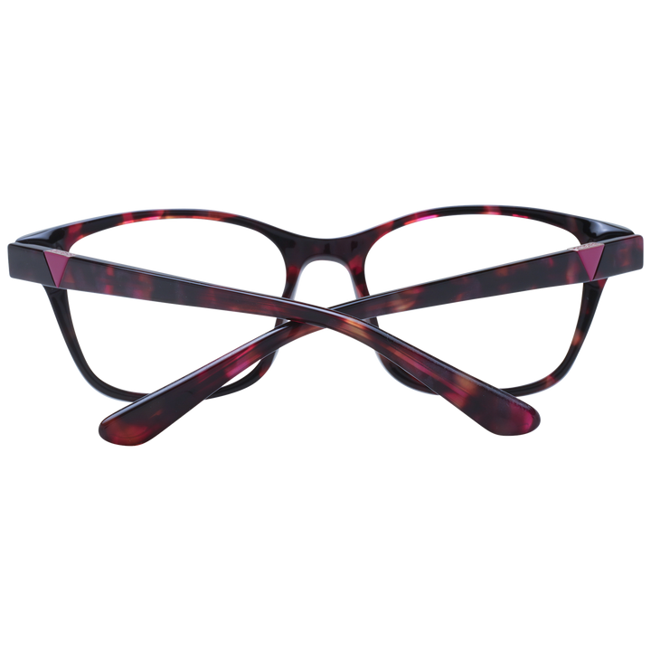 Tortoise shell rectangular full-rim eyeglasses with pink accents on plastic frame, front three-quarter view