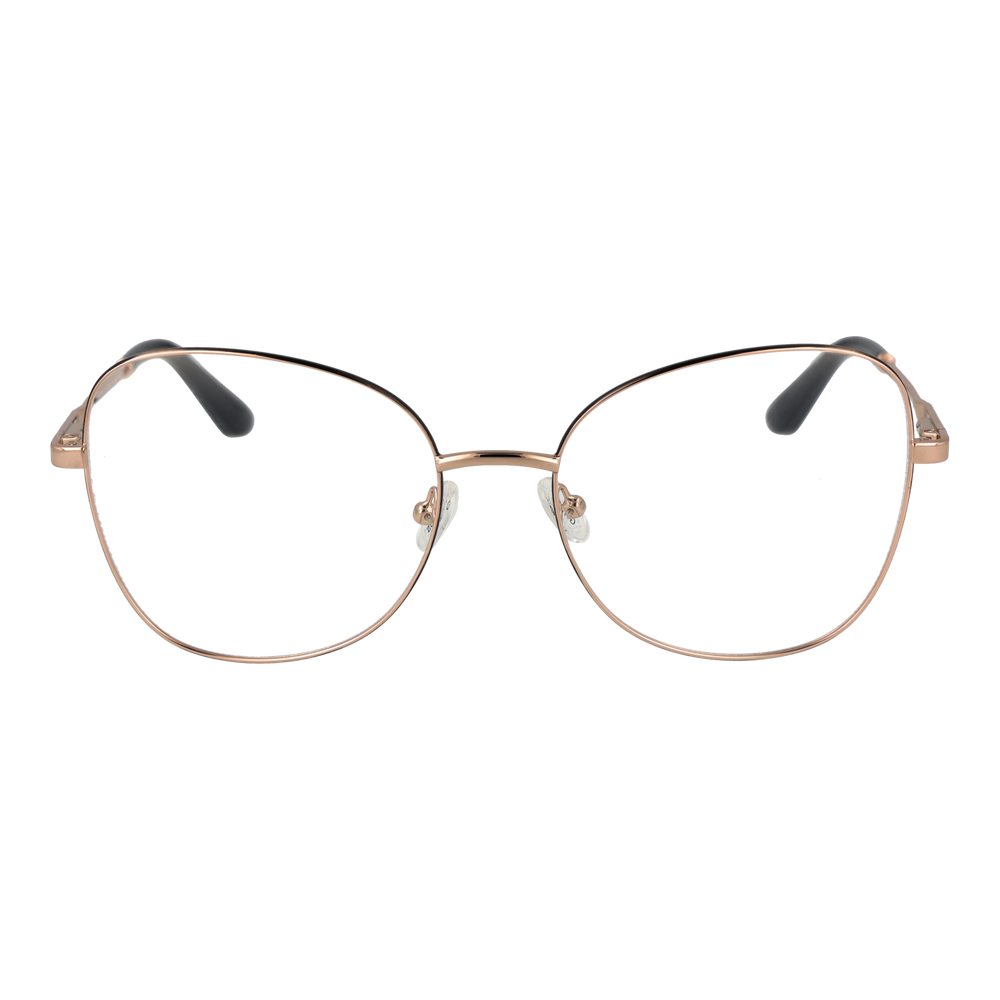 Rose gold thin metal eyeglasses for Women with black temple tips and adjustable nose pads