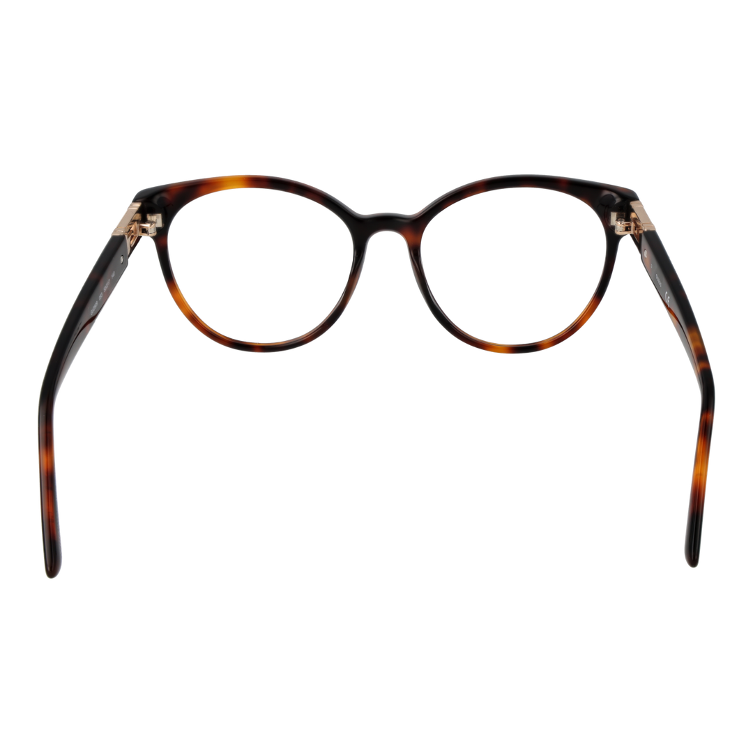 Guess tortoiseshell round eyeglasses for Women with gold temple accents and brown-black pattern