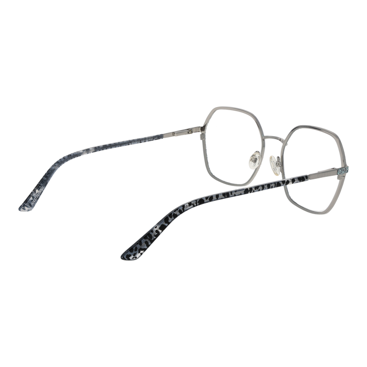 Silver and black hexagonal eyeglasses with glitter frame front and adjustable nose pads for Women