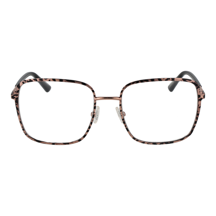 Pink-and-black patterned metal square eyeglasses for Women with adjustable nose pads and sleek temples