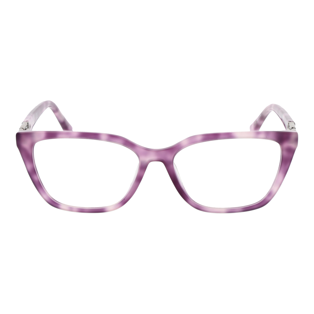 Purple and white marbled cat-eye eyeglasses in acetate with metallic 'G' hinge on white background