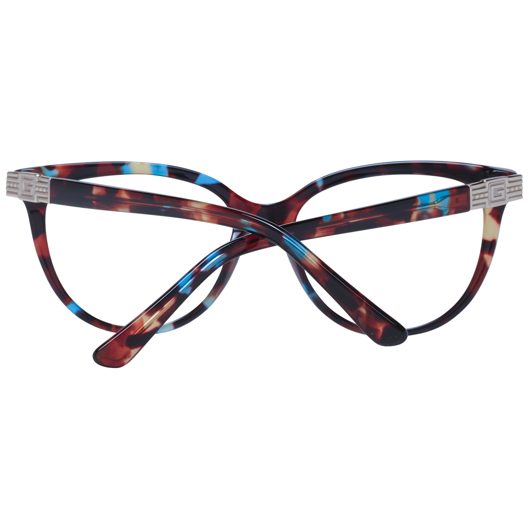 Tortoise cat-eye eyeglasses for Women with blue, red, beige accents and metallic G hinge