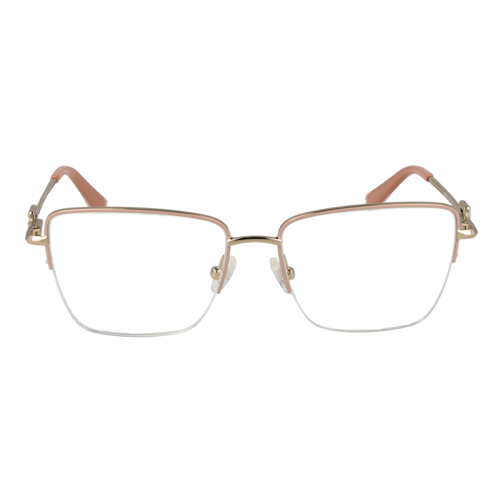 Gold metal square eyeglasses for Women with clear lenses and decorative G logo on temples