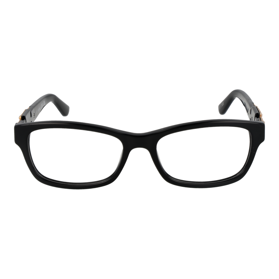 Black full-rim rectangular eyeglasses in plastic with gold decorative temple accents, modern design for Women