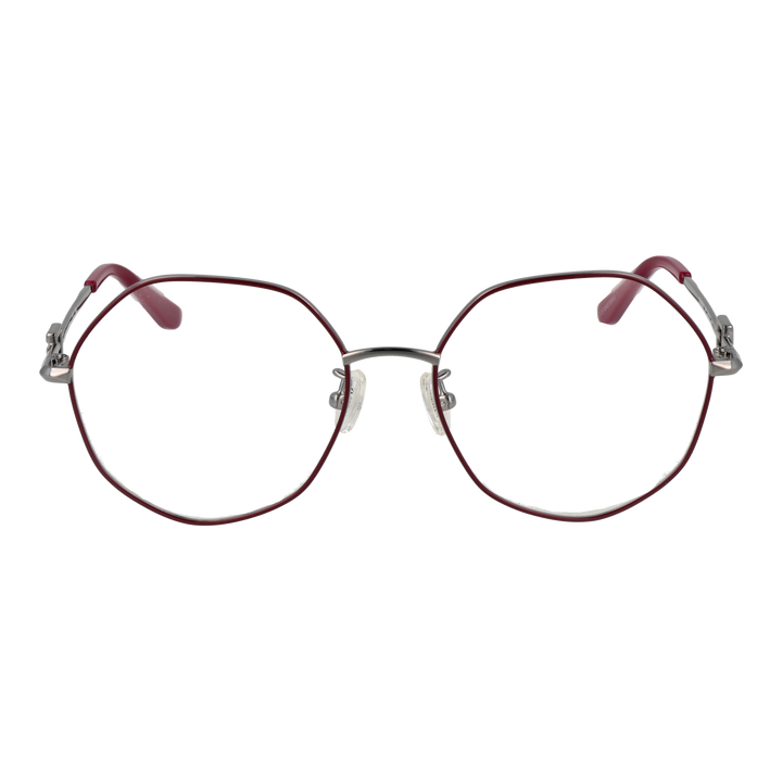 Unisex silver octagonal metal eyeglasses with red temple accents and adjustable nose pads