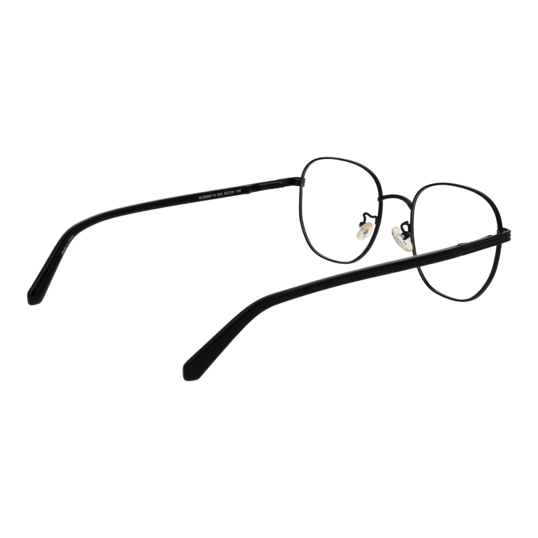 Black slim metal rectangular eyeglasses with thin temples and adjustable nose pads on neutral background