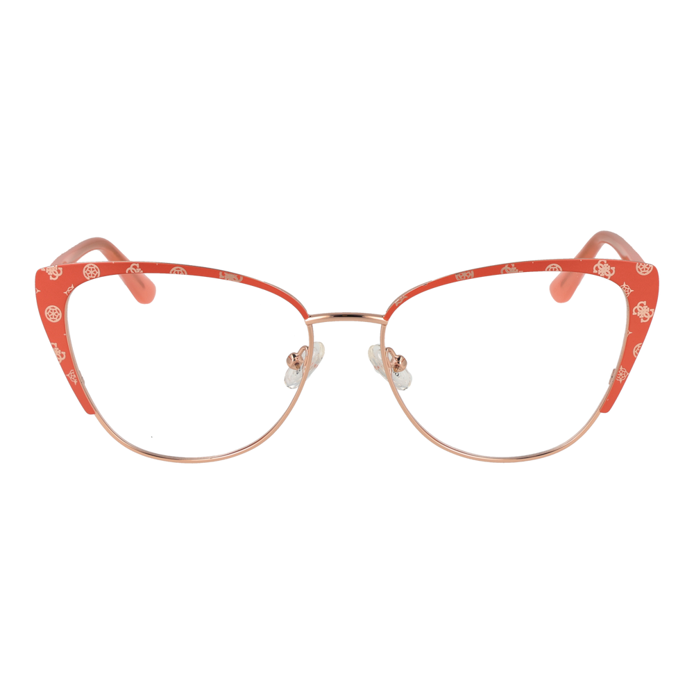 Orange and gold patterned cat-eye eyeglasses with metal temples and decorative upper frame for Women