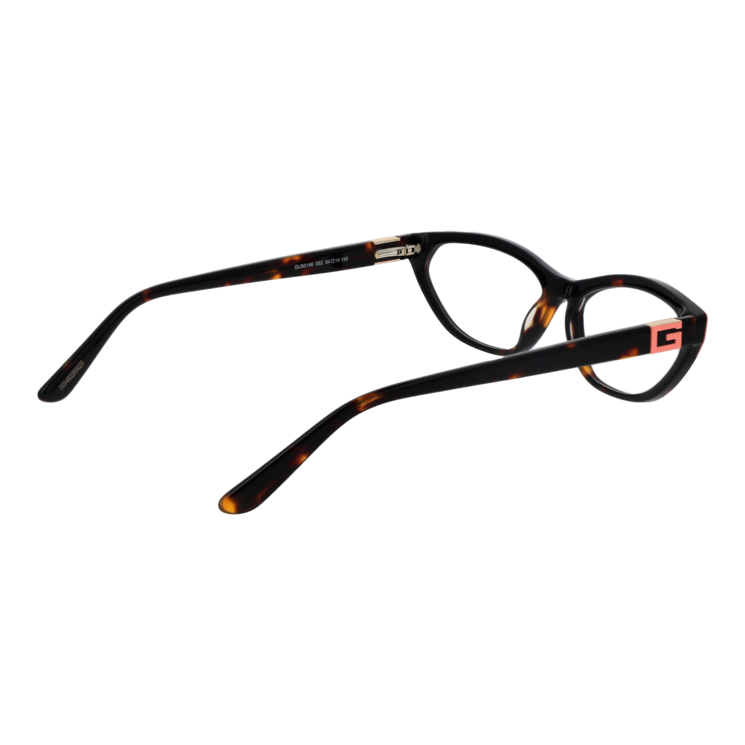 Tortoise cat-eye eyeglasses in black and pink plastic with logo-detail temples, front three-quarter view