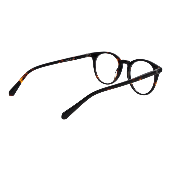 Unisex tortoise shell round eyeglasses, full-rim plastic frame, thin temples, black and brown tones