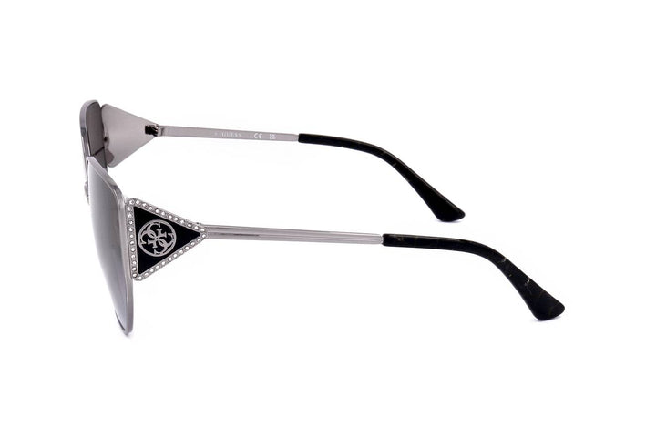 Silver aviator sunglasses for Women with gradient grey lenses and rhinestone triangular side accents