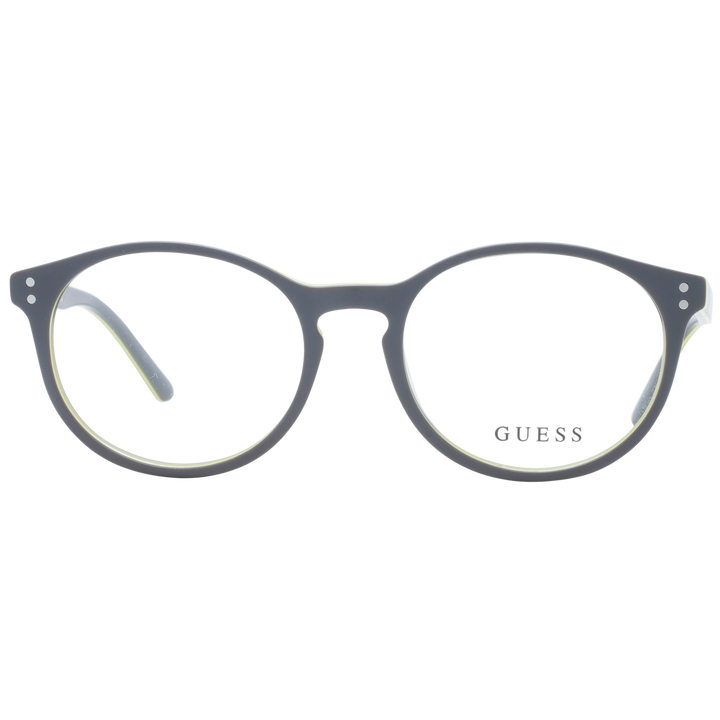 Unisex black round eyeglasses with yellow accents and silver hinge dots, plastic frame, retro style