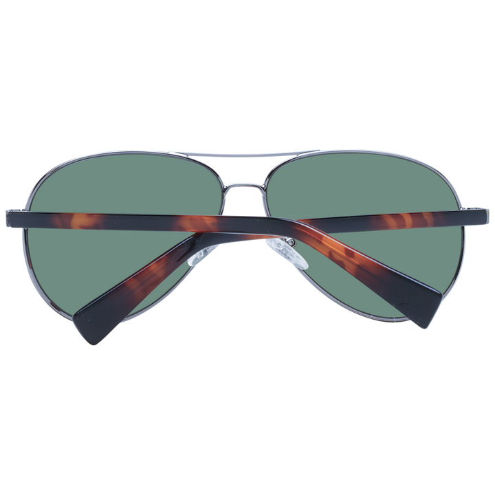 Unisex silver aviator sunglasses with green lenses and tortoiseshell plastic arms on white background
