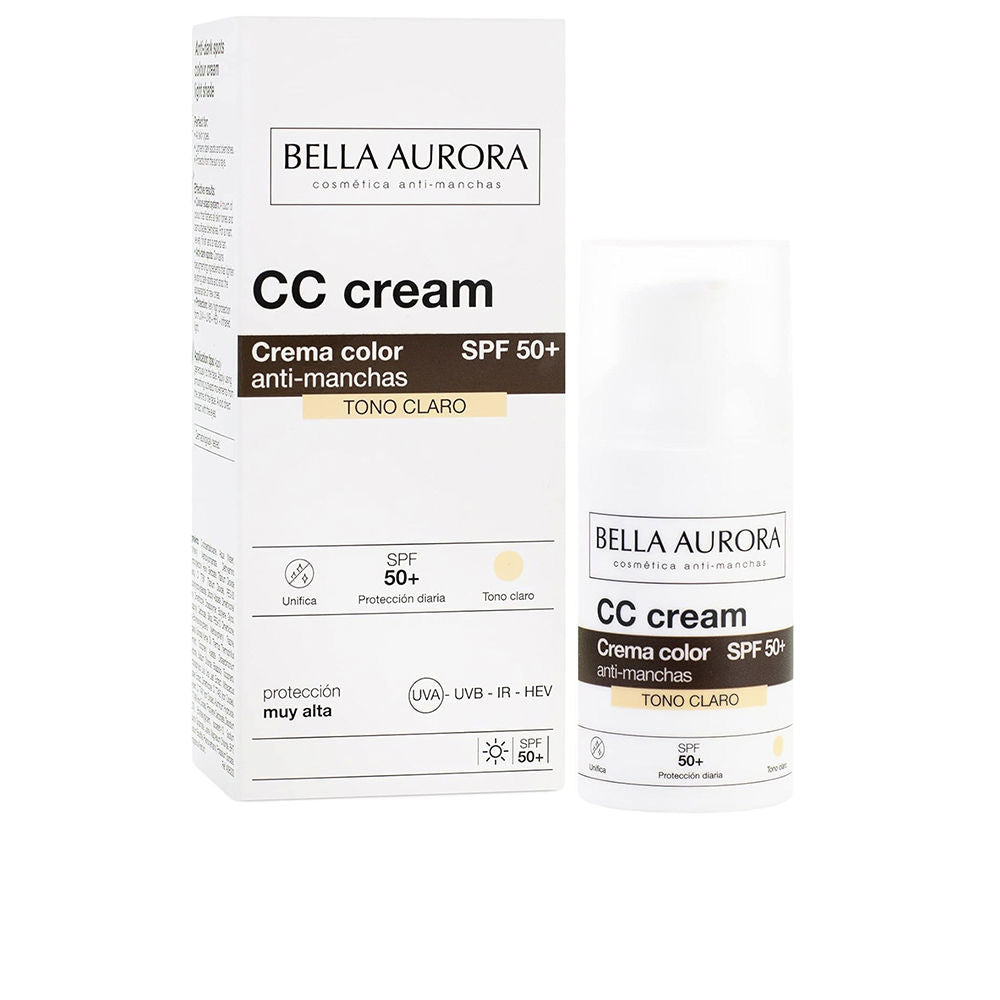 30 ml tinted CC cream tube, medium shade, matte finish, SPF50+