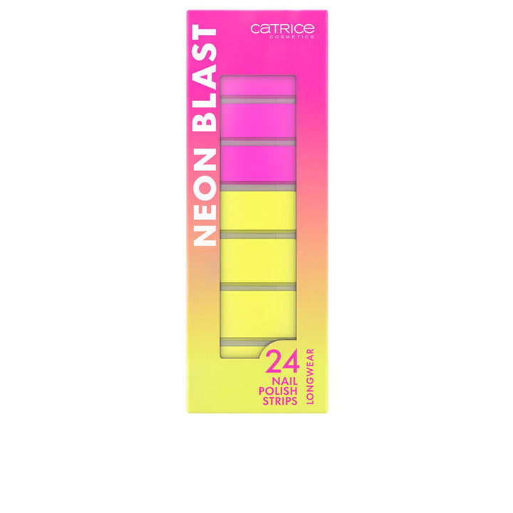 Pack of 24 neon pink and yellow self‑adhesive nail strips, eight sizes