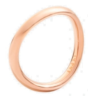 Rose gold minimalist smooth band ring photographed on neutral background, close-up detail of polished finish
