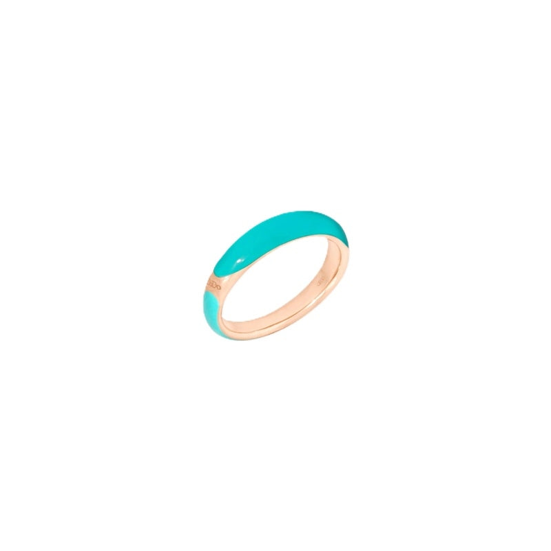 Turquoise enamel rose gold ring, two-tone smooth finish, modern fashion ring for Women