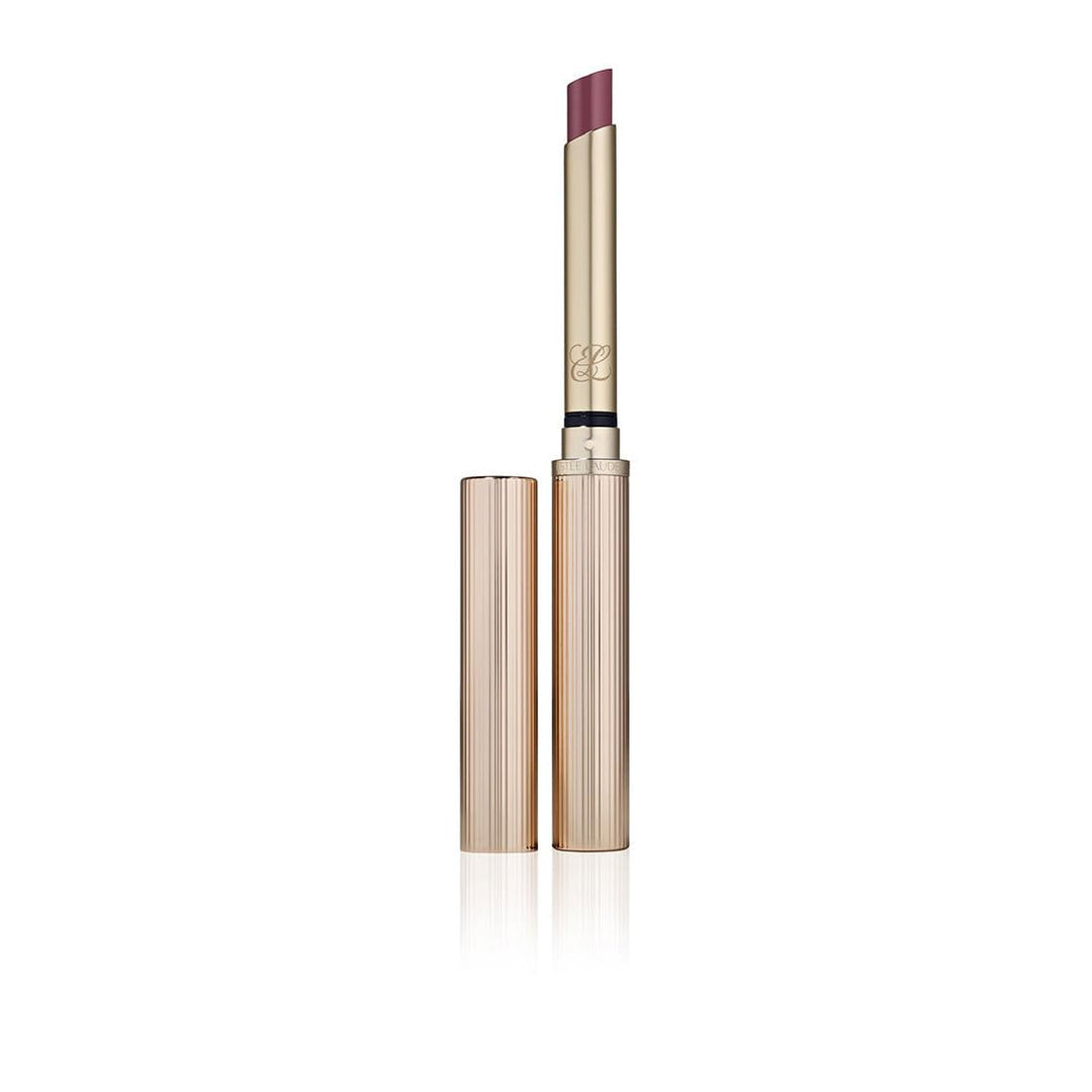Ribbed rose‑gold cased creamy high‑sheen lipstick in rose shade, Unisex product