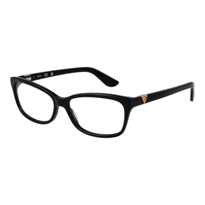 Black rectangular full-rim eyeglasses for Women with rose-gold temple accents, modern streamlined silhouette