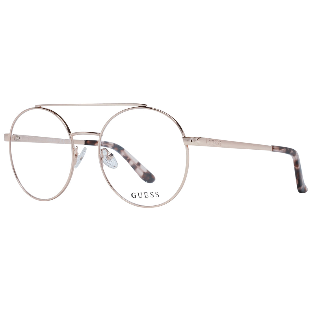 Unisex gold metal double-bridge round eyeglasses with tortoiseshell temple tips on white background
