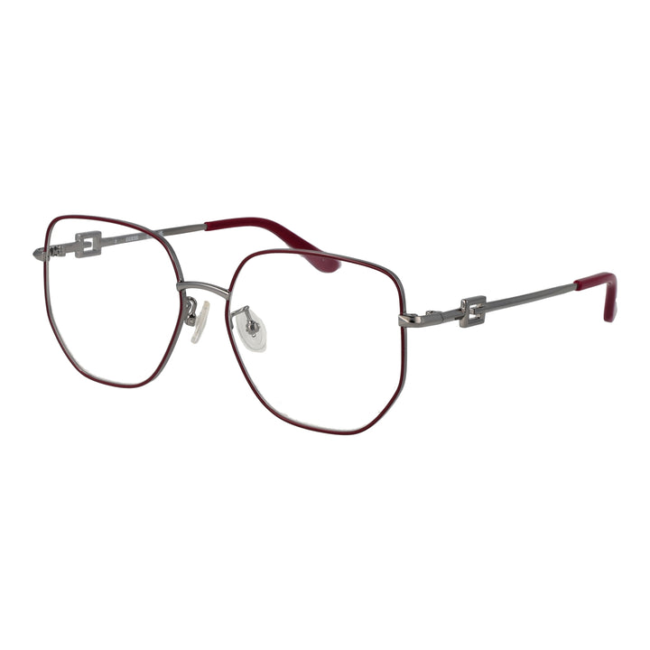 Silver metal square eyeglasses for Women with clear lenses and decorative temple logos