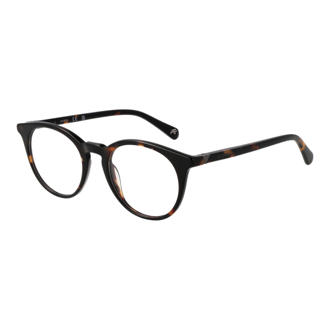 Unisex tortoise shell round eyeglasses, full-rim plastic frame, thin temples, black and brown tones