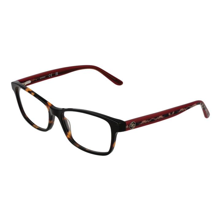 Black, tortoise and red two-tone rectangular eyeglasses for Women with logo temples, plastic full-rim frame