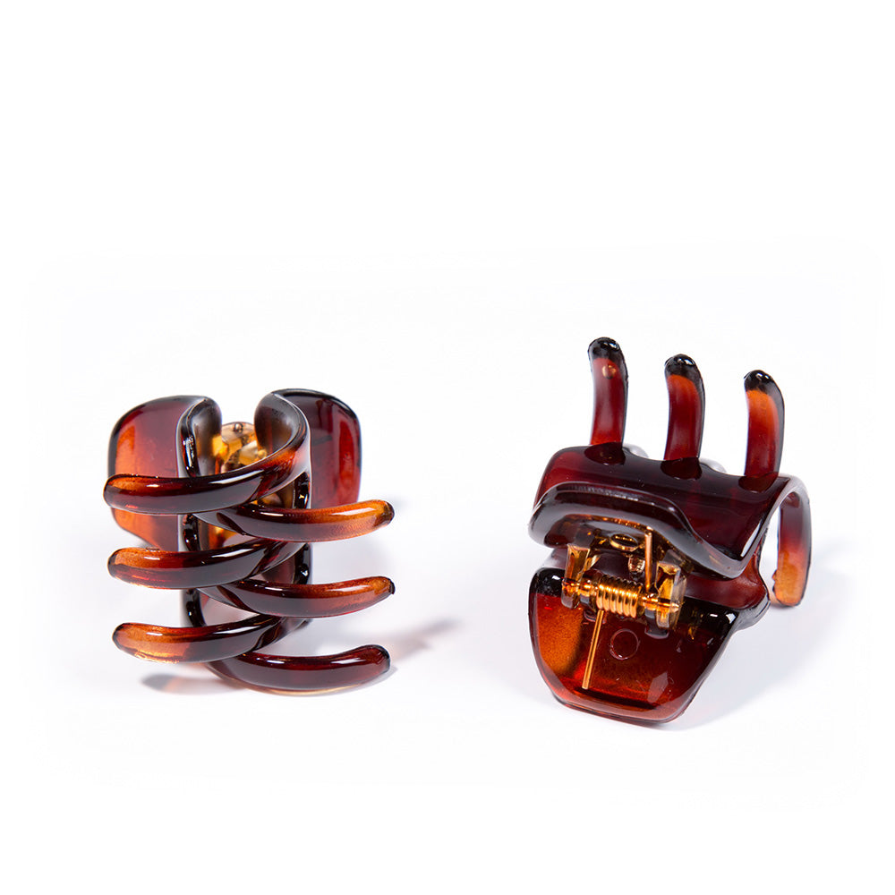 Small brown French shell hair claw clip, 3.5×4 cm, compact resin accessory