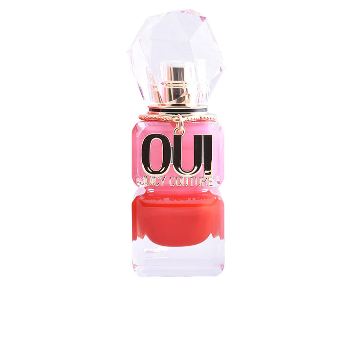 Bicolour red and pink crystal perfume bottle with faceted cap and gold charm, 30 ml