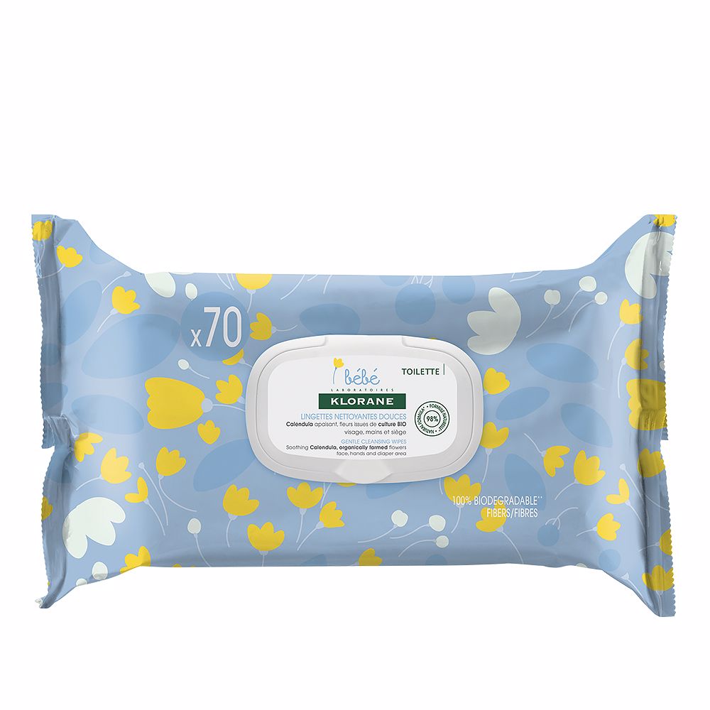 Resealable pack of calendula baby wipes, biodegradable fibres, 70 count