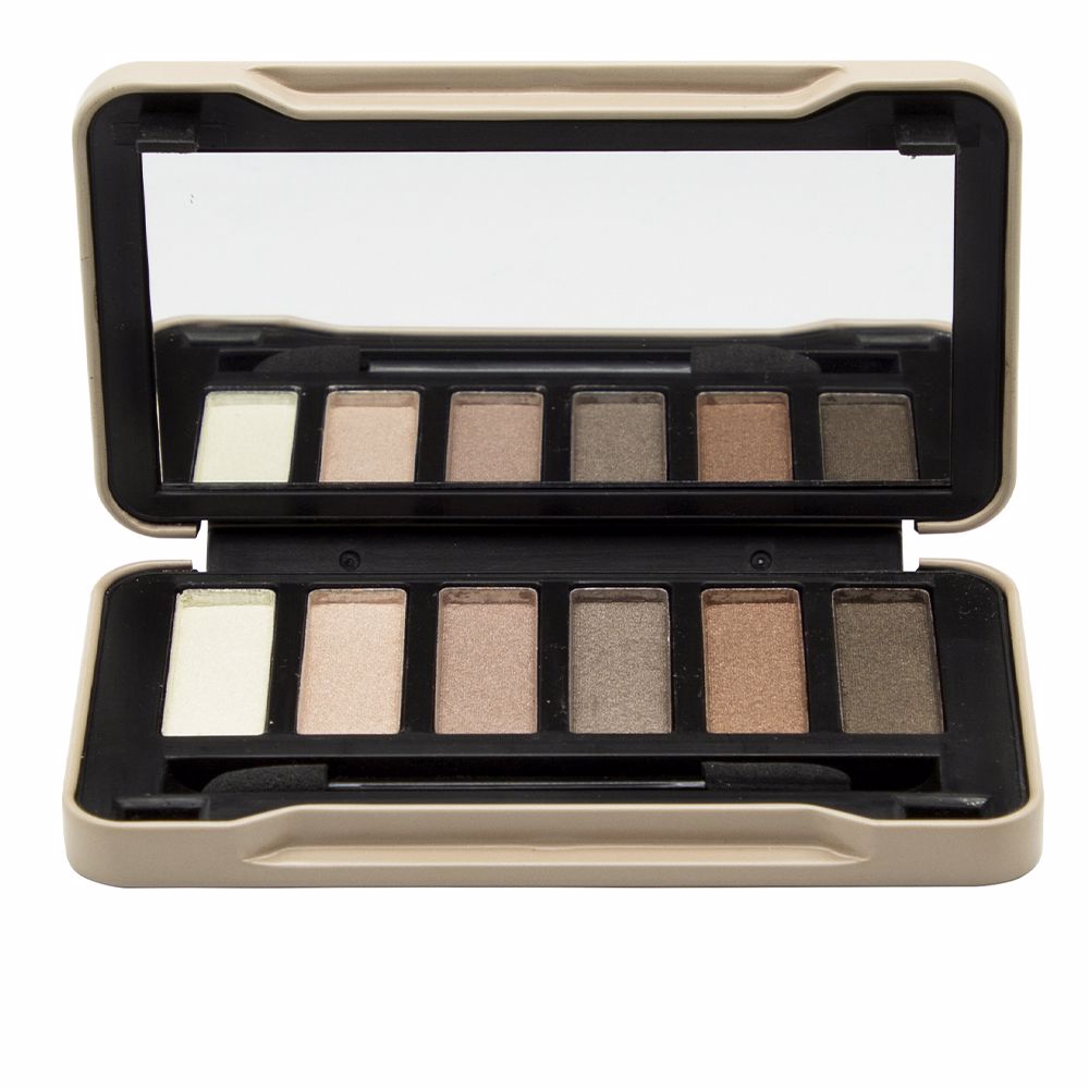 Compact metal eyeshadow palette with six nude shades, mattes and shimmers, 6.6 g