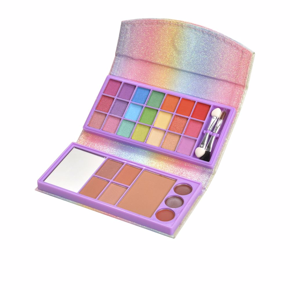 Compact glitter folio with 21 eye shades, 5 cheeks, 3 lip glosses and mirror