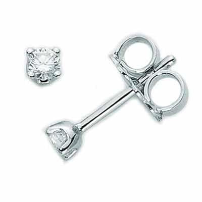 Close-up silver stud earrings set with single round-cut diamonds and butterfly back closures for Women