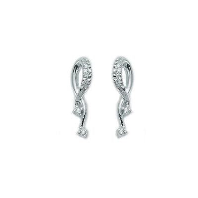 Silver drop earrings with pavé-set clear stones and dangling single sparkling gems for Women.