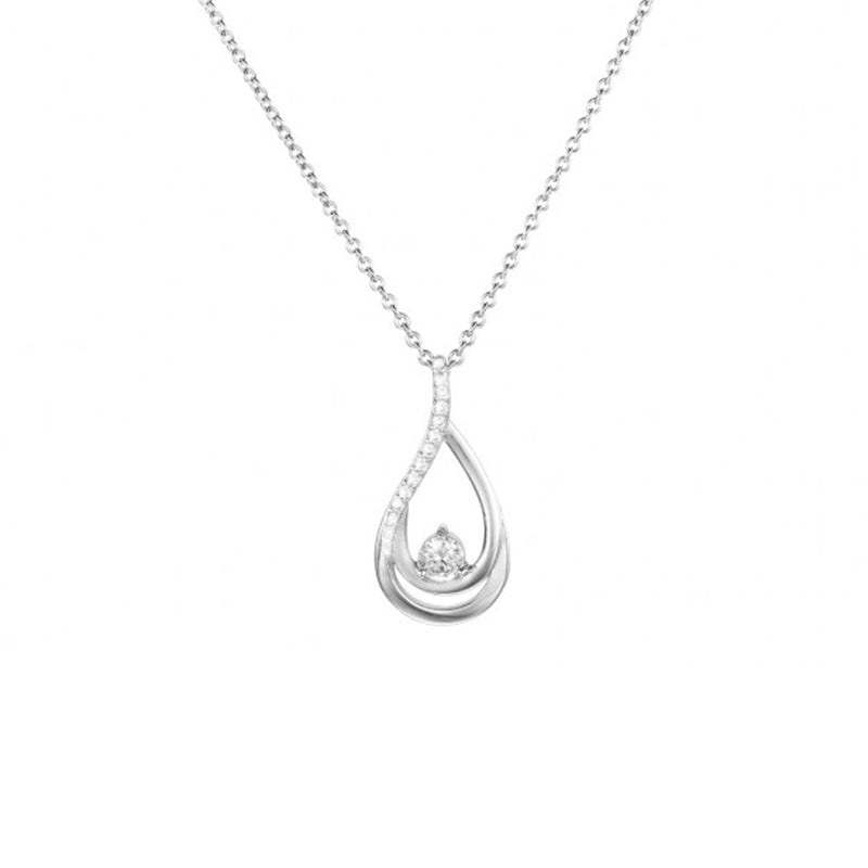 Silver teardrop pendant necklace with central stone and pavé accents on a delicate chain for Women
